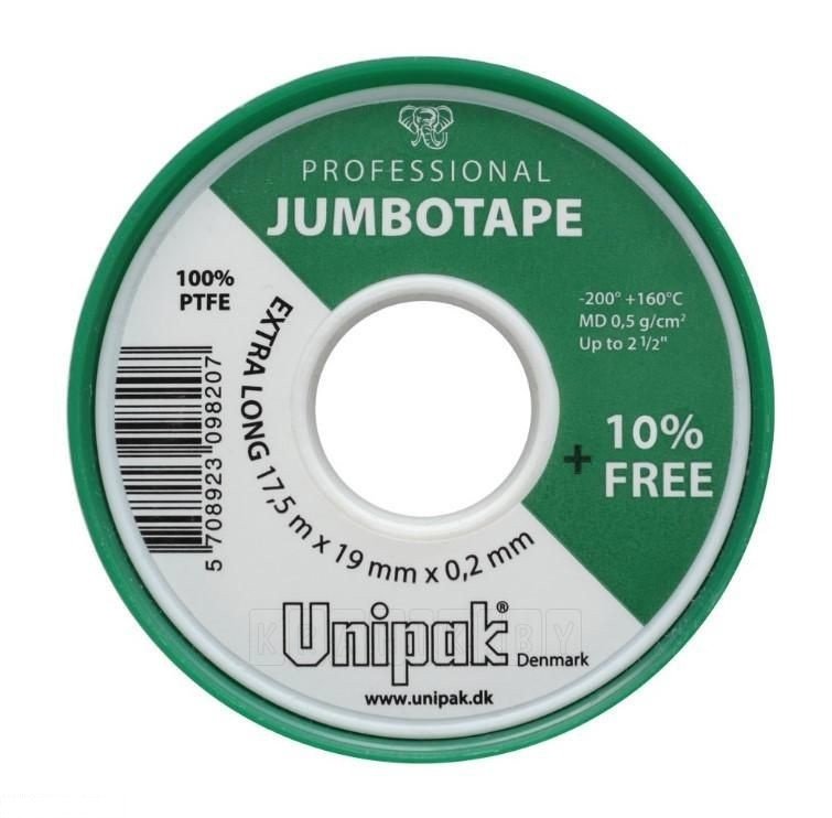 ФУМ лента Unipak Jumbotape Standard (10m x 19mm x 0,2mm) + 10% для систем питьевой воды, охладительных систем